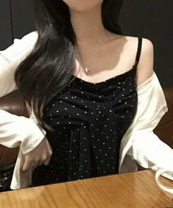 ソフドットチェックリボンキャミソール BLACK