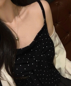 ソフドットチェックリボンキャミソール BLACK