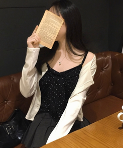 ソフドットチェックリボンキャミソール BLACK