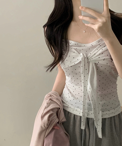 ソフドットチェックリボンキャミソール WHITE