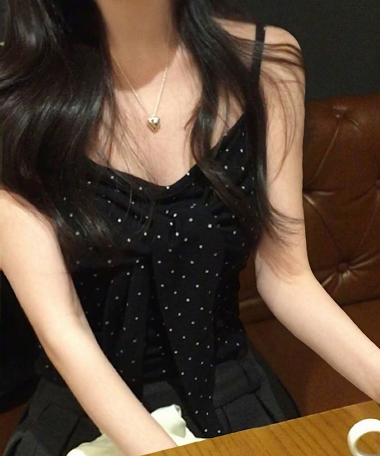 ソフドットチェックリボンキャミソール BLACK