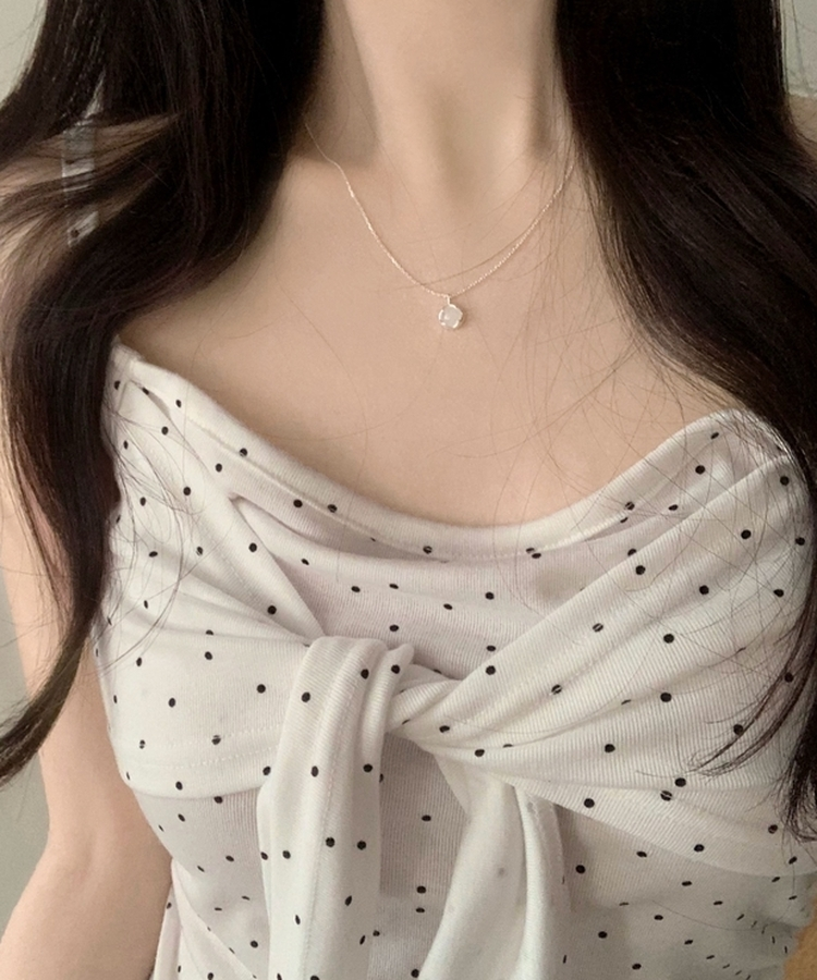 ソフドットチェックリボンキャミソール WHITE