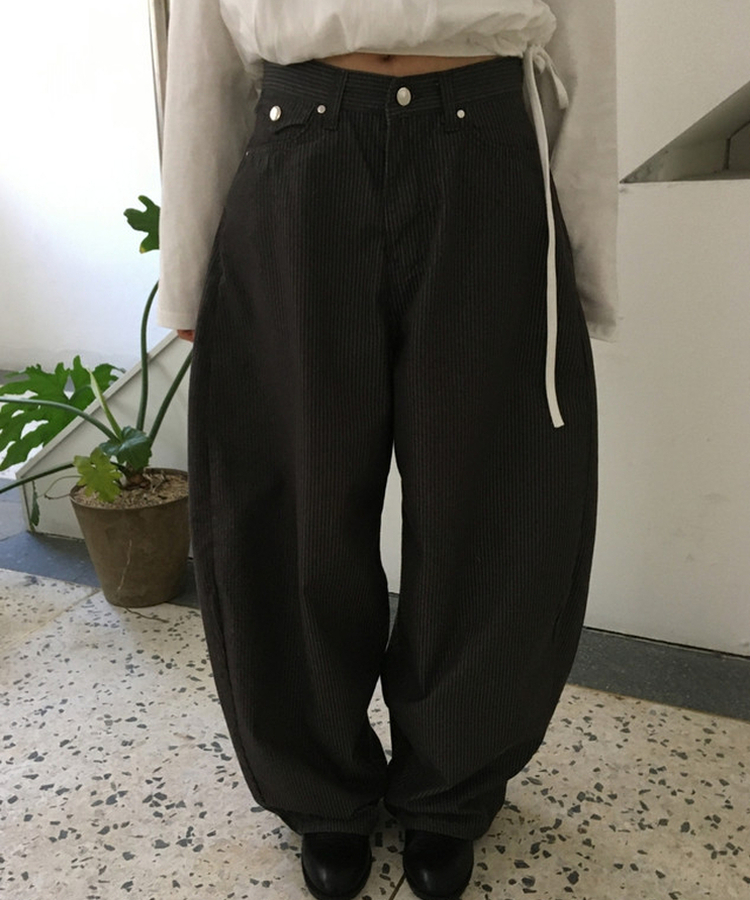 地底人 ストライプ ワイドデニムパンツ ブラック 7日以内お届け 