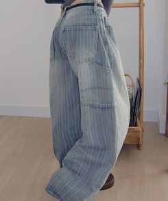 ストライプウォッシングワイドデニムパンツ BLUE