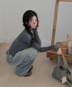 ストライプウォッシングワイドデニムパンツ BLUE