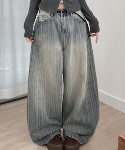 ストライプウォッシングワイドデニムパンツ BLUE