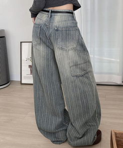 ストライプウォッシングワイドデニムパンツ BLUE