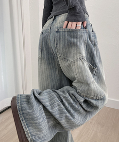 ストライプウォッシングワイドデニムパンツ BLUE