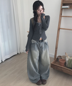 ストライプウォッシングワイドデニムパンツ BLUE