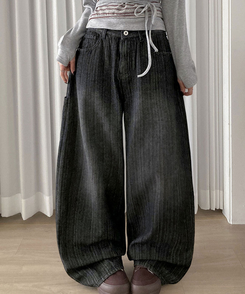 ストライプウォッシングワイドデニムパンツ BLACK