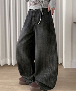 ストライプウォッシングワイドデニムパンツ BLACK