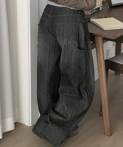 ストライプウォッシングワイドデニムパンツ BLACK