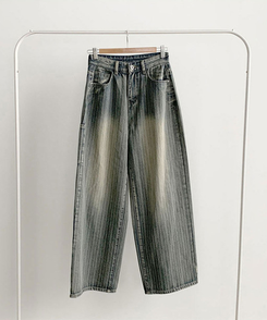 ストライプウォッシングワイドデニムパンツ