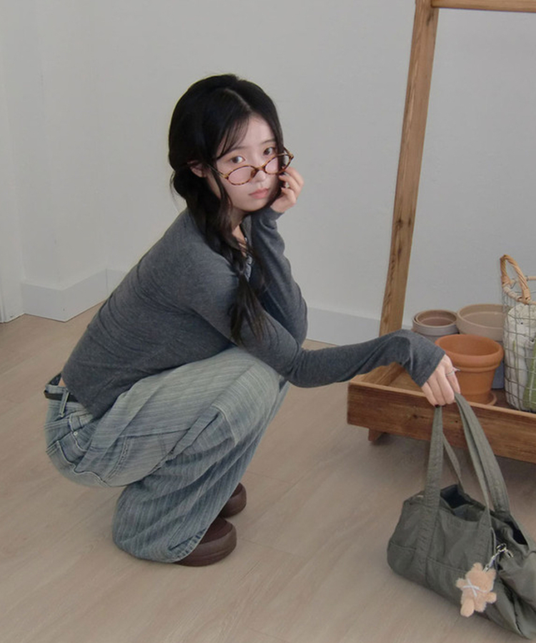 MADE 헤르츠 빈티지 스트라이프 데님 워싱 백포인트 와이드 팬츠 블루