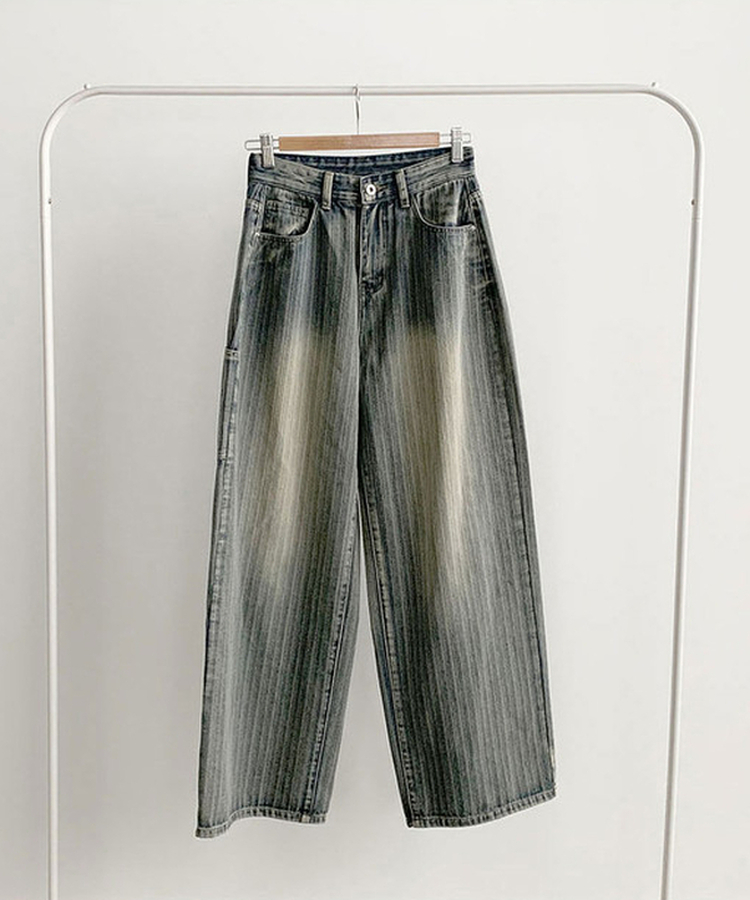 MADE 헤르츠 빈티지 스트라이프 데님 워싱 백포인트 와이드 팬츠