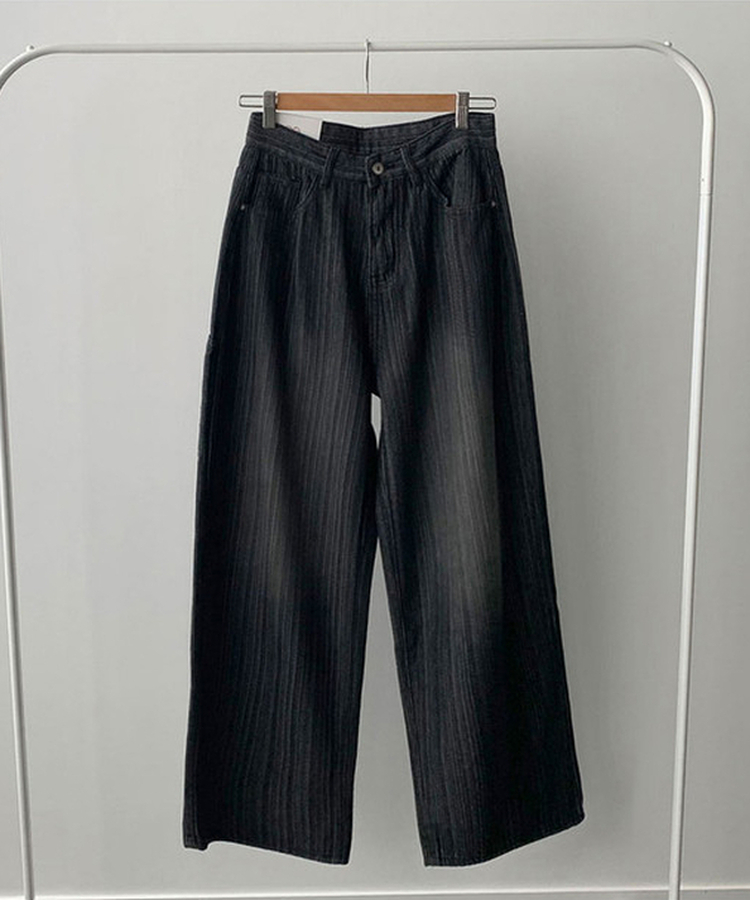 MADE 헤르츠 빈티지 스트라이프 데님 워싱 백포인트 와이드 팬츠