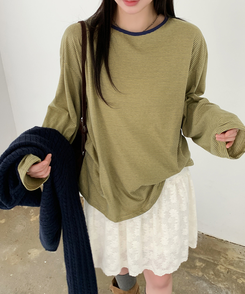 ストライプオーバーフィットTシャツ(6color) OLIVE