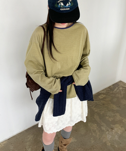 ストライプオーバーフィットTシャツ(6color) OLIVE