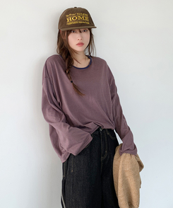 ストライプオーバーフィットTシャツ(6color) WINE