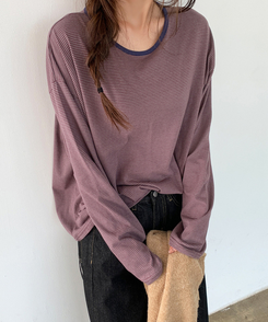 ストライプオーバーフィットTシャツ(6color) WINE