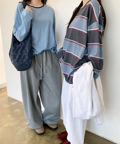 ストライプオーバーフィットTシャツ(6color) SOFT BLUE