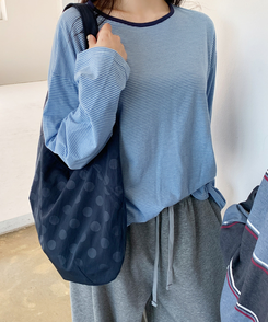 ストライプオーバーフィットTシャツ(6color) SOFT BLUE