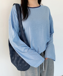 ストライプオーバーフィットTシャツ(6color) SOFT BLUE