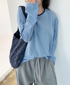 ストライプオーバーフィットTシャツ(6color) SOFT BLUE