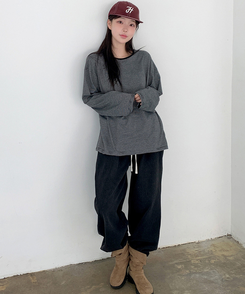 ストライプオーバーフィットTシャツ(6color) BLACK