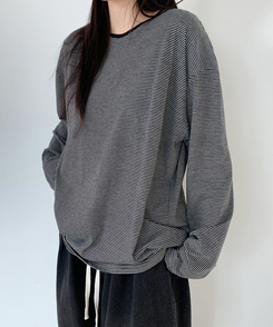 ストライプオーバーフィットTシャツ(6color) BLACK