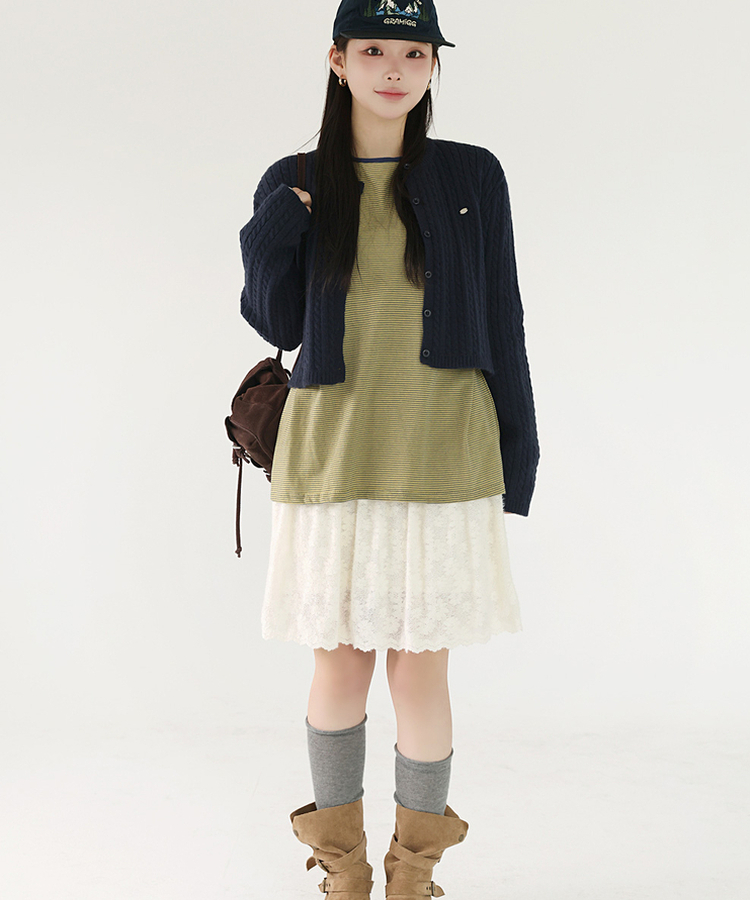 ストライプオーバーフィットTシャツ(6color) OLIVE