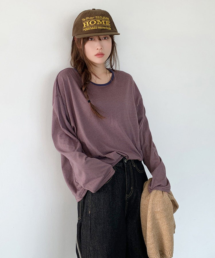 ストライプオーバーフィットTシャツ(6color) WINE