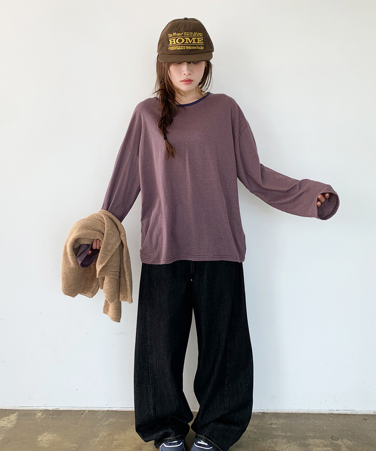 ストライプオーバーフィットTシャツ(6color) WINE