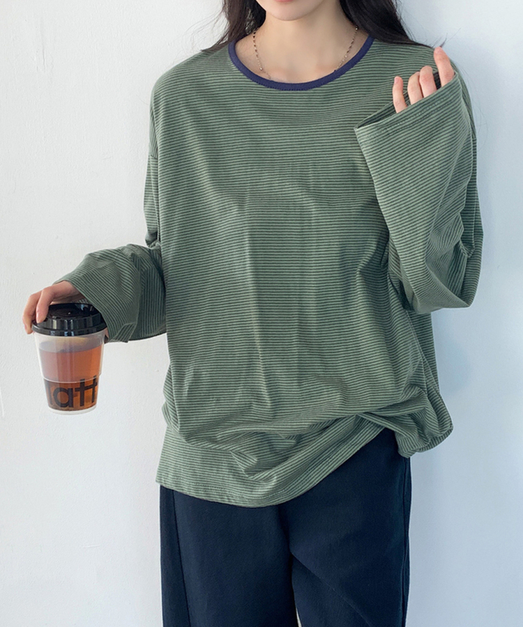 ストライプオーバーフィットTシャツ(6color) GREEN