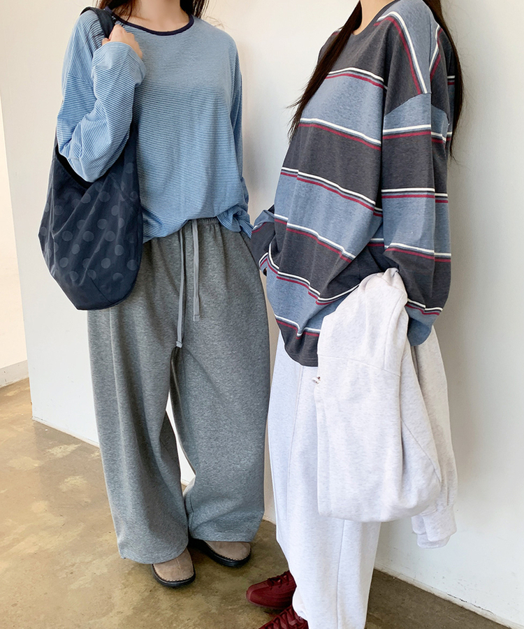 ストライプオーバーフィットTシャツ(6color) SOFT BLUE