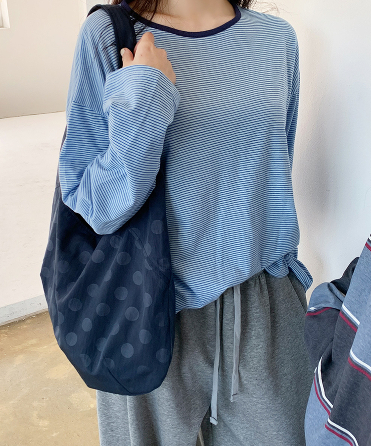 ストライプオーバーフィットTシャツ(6color) SOFT BLUE