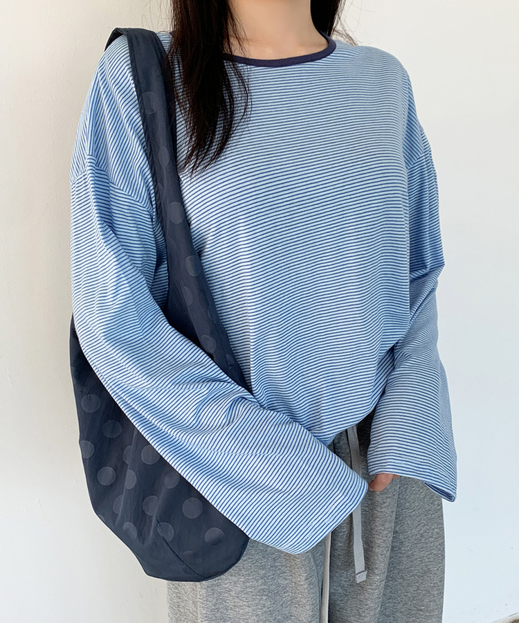 ストライプオーバーフィットTシャツ(6color) SOFT BLUE