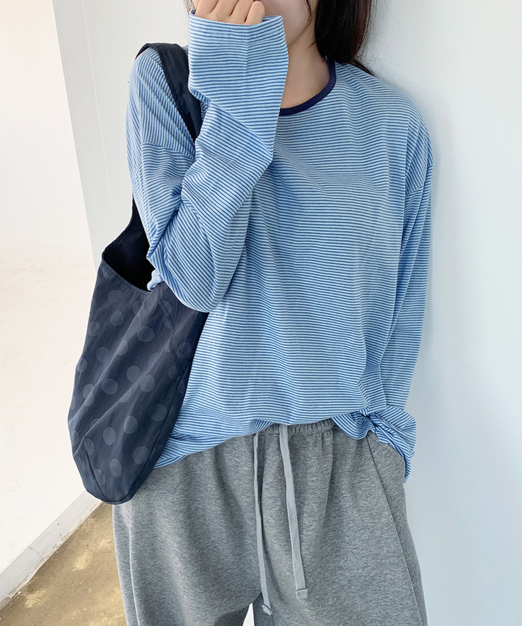 ストライプオーバーフィットTシャツ(6color) SOFT BLUE