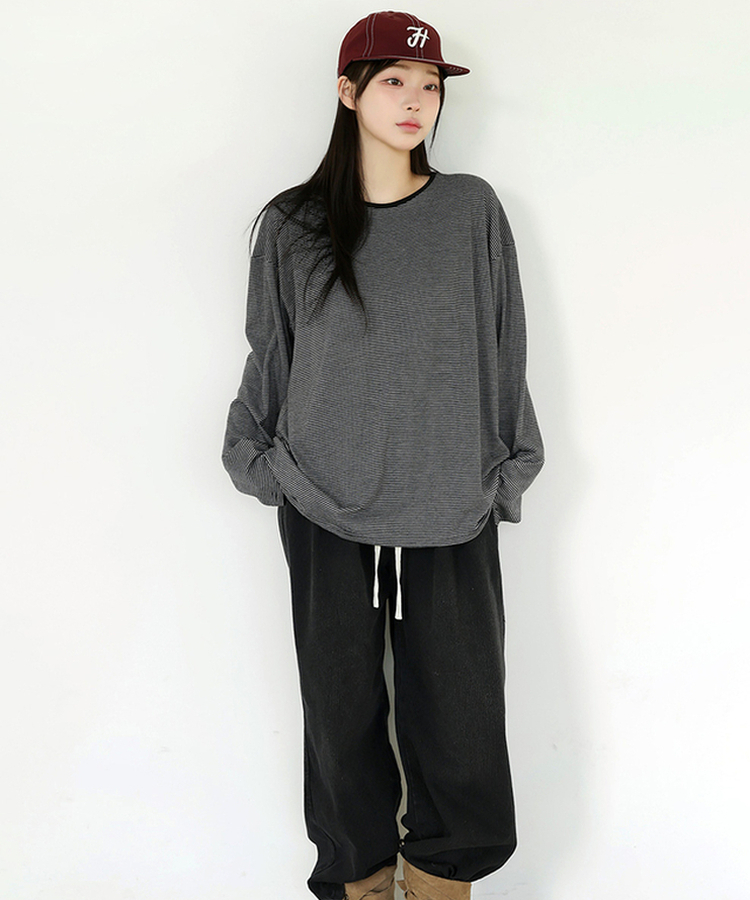 ストライプオーバーフィットTシャツ(6color) BLACK