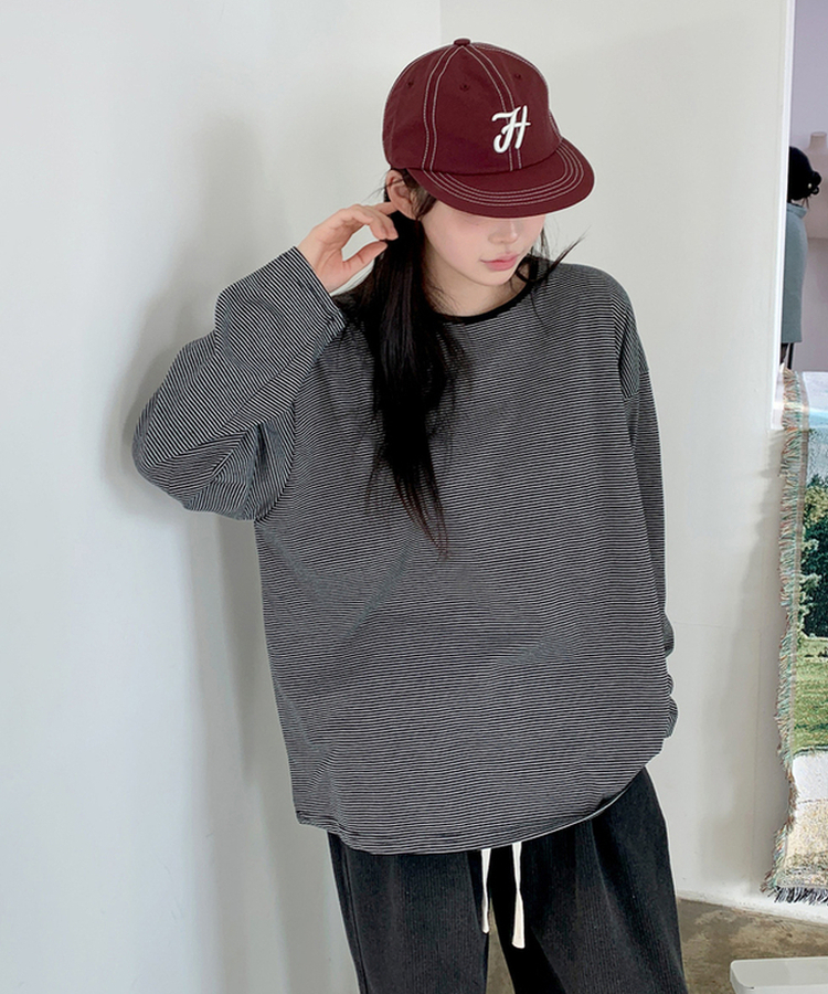 ストライプオーバーフィットTシャツ(6color) BLACK