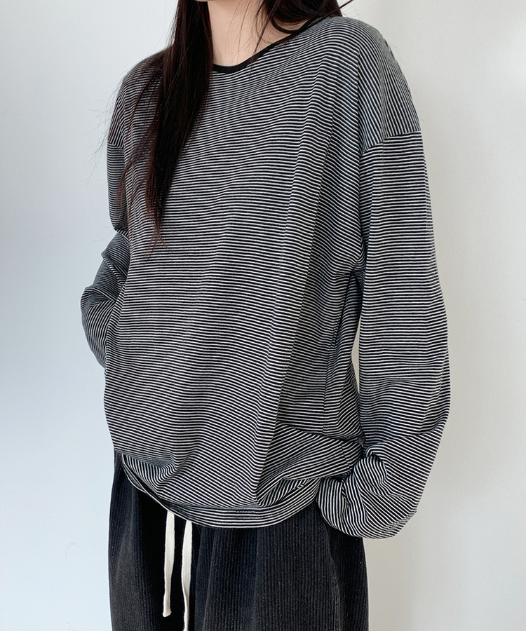 ストライプオーバーフィットTシャツ(6color) BLACK