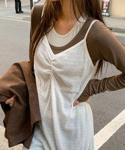 シェリングレイヤード長袖Tシャツ BROWN