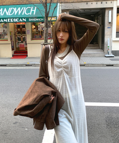 シェリングレイヤード長袖Tシャツ BROWN