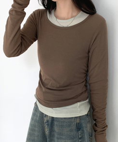 シェリングレイヤード長袖Tシャツ BROWN