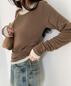 シェリングレイヤード長袖Tシャツ BROWN