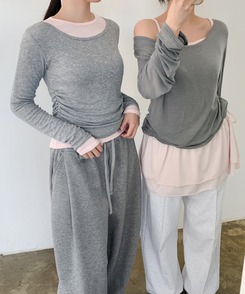 シェリングレイヤード長袖Tシャツ MELANGE GRAY