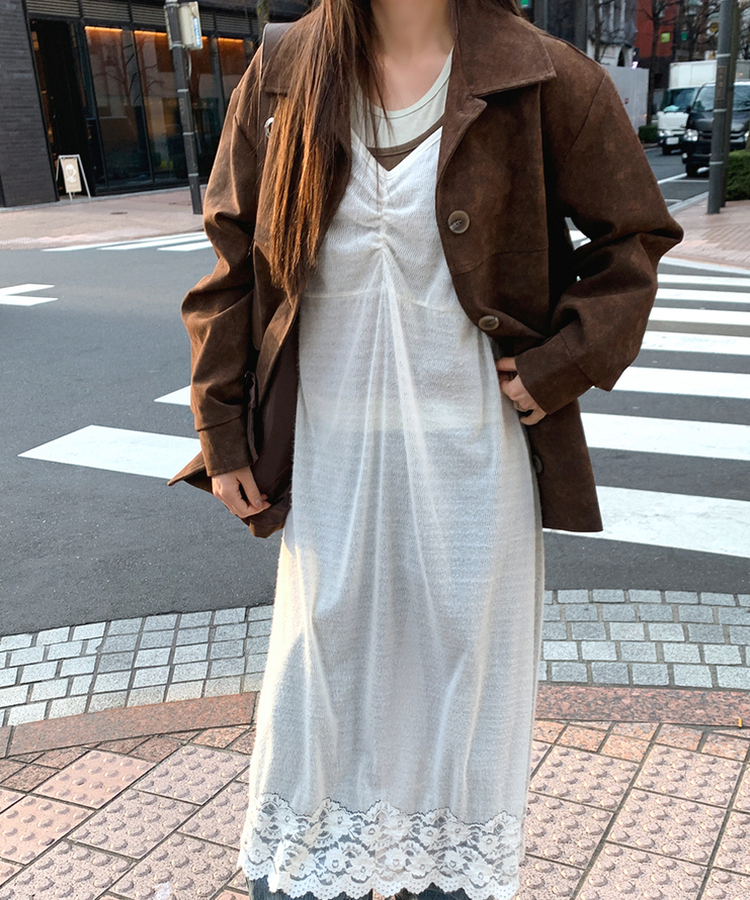 シェリングレイヤード長袖Tシャツ BROWN