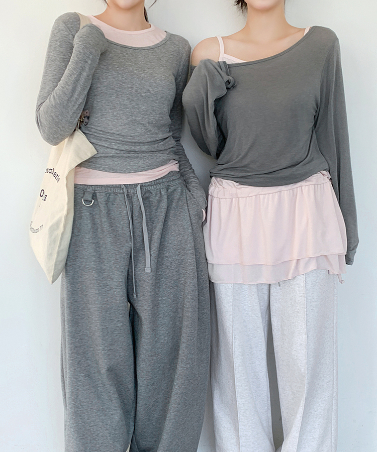 シェリングレイヤード長袖Tシャツ MELANGE GRAY