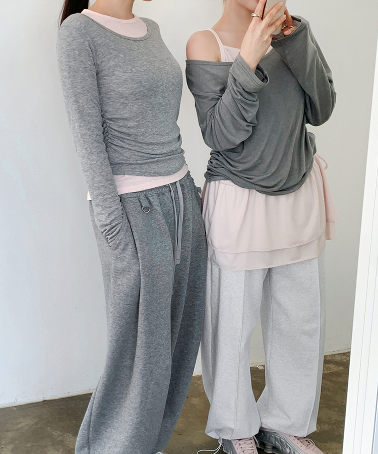 シェリングレイヤード長袖Tシャツ MELANGE GRAY