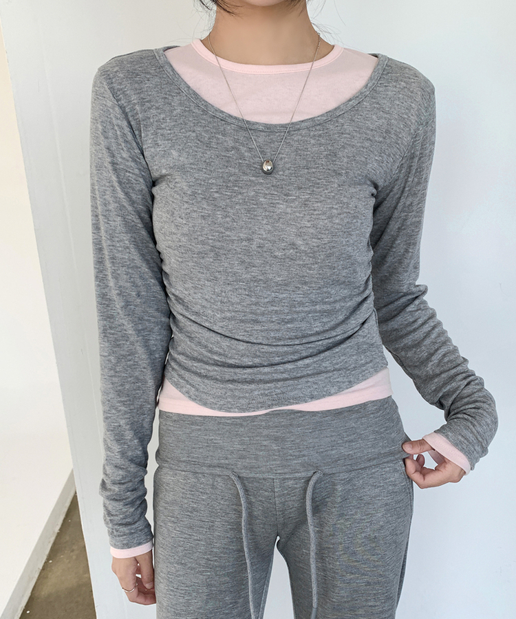 シェリングレイヤード長袖Tシャツ MELANGE GRAY